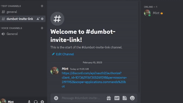 showing how to add bot to server through link