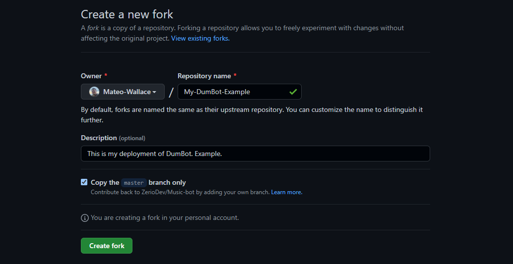 example of create a new fork